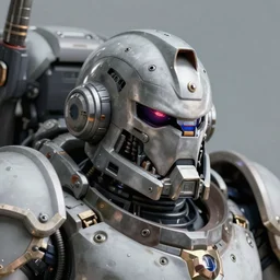 hyper realistic portrait of warhammer machine head, cinematic, chaos marine, artstation, cgsociety, full head, greg rutkowski, james gurney, mignola, craig mullins, brom