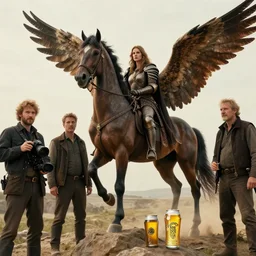 wide - shot | dslr | madison beer | as a valkyrie warrior | winged horse | by victor nizovtsev, john blanche and werner herzog | fantasy | highly detailed | realism | film | cinematic 4 k |