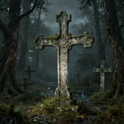 realistic rendering, a crypt in a swamp at night, dnd, highly detailed, by jeff easley and larry elmore, xf iq 4, 1 5 0 mp, 5 0 mm, f 1. 4, iso 2 0 0, 1 / 1 6 0 s, natural light, adobe photoshop