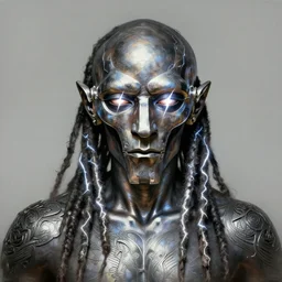 mf doom with lightning eyes and lightning bolt dreadlocks, metallic shiny skin. intricate, elegant, highly detailed, centered, digital painting, artstation, concept art, smooth, sharp focus, illustration, artgerm, tomasz alen kopera, peter mohrbacher, donato giancola, joseph christian leyendecker, wlop, frank frazetta