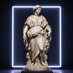 renaissance statue surrounded by a neon frame, highly detailed