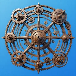 cosmic trials and tribulations made of trillions of bits of data | moods by beeple michael parkes gurney beksinski | hard surface render reveal defined gradients ; 3 d realistic material ; cyberpunk | holy mystical geometry of various pieces of interconnected rusted metallic radial gears, chains, gizmos, cogs, sprockets | touch of skyblue science fiction fantasy