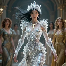 shot of an asian valkyrie covered in crystal by artgerm, dynamic lighting, ray tracing, tom bagshaw, alphonse mucha, donata giancola, mary jane ansell, ankh necklace, atmosphere, realism, octane render, dof, hyperdetailed, 8 k