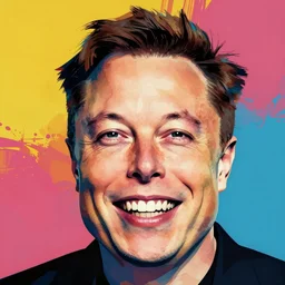 the portrait of laughing elon musk, colorful pop art, modern art, by andy warhol