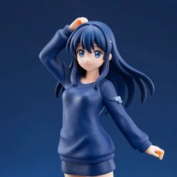 still figurine of anime girl in elegant sweater, eyes by akihida yoshida, personification, dynamic pose, detailed product photo, featured on amiami, deep blues, tone mapped, beautiful composition, 8 5 mm, f. 1 4