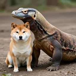 a komodo dragon - shiba inu - hybrid, animal photography