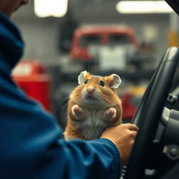 film still of a hamster working as a mechanic in an auto shop, 8 k