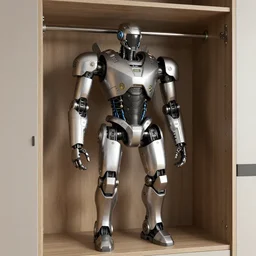 robotic armor in a wardrobe, photorealistic 3 d octane render, unreal engine