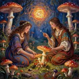 Psychedelic Mushroom gathering, renaissance masterpiece