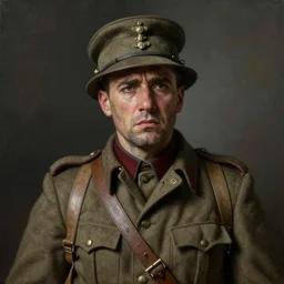 a detailed photorealistic portrait painting of a 1 9 1 7 worried - looking british officer in field gear from the arab bureau, ultra realistic, intricate details, atmospheric, dark, brooding, highly detailed, by clyde caldwell