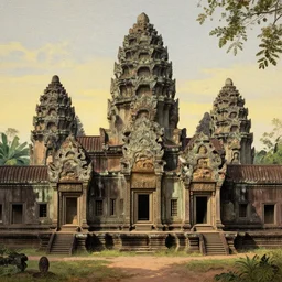 an ancient temple reminiscent of Angor Wat, by tyler edlin, by gustave dore, ossuary, matte painting