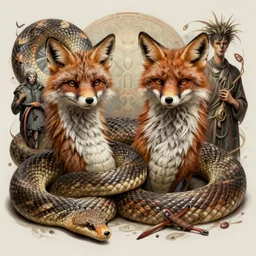 Fur fox snakes, ultra realistic, concept art, intricate details, eerie, highly detailed, photorealistic, octane render, 8k, unreal engine, art by artgerm and greg rutkowski and alphonse mucha