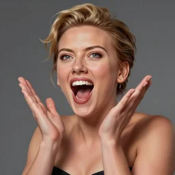 Scarlett Johansson super excited, anatomy, only two hands, highly detailed, digital painting, artstation, concept art, smooth, sharp focus, illustration, Unreal Engine 5, 8K, art by art by artgerm and greg rutkowski and edgar maxence