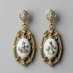 highly detailed artnouveau earrings with porcelain ornaments