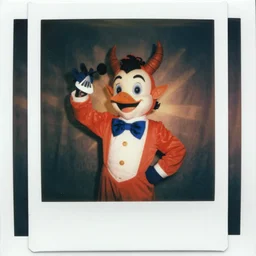 Polaroid photo of el diablito loteria character, studio