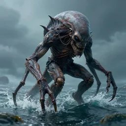 a single highly detailed 4 k matte painting. humanoid cthulu climbing out of the ocean
