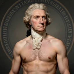 a presidential portrait, of a muscular, shirtless, thomas jefferson.