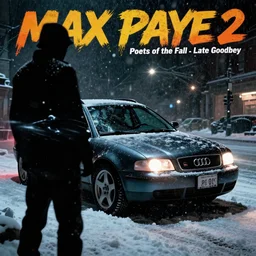 Audi A4 B6 Avant (2002), a gritty neo-noir, dramatic lighting, cinematic, eerie person silhouette, death, homicide, homicide in the snow, gunshots, establishing shot, extremely high detail, photorealistic, cinematic lighting, artstation, by simon stalenhag, Max Payne (PC) (2001) winter new york at night, In the style of Max Payne 2 graphic novel, flashing lights, Poets of the Fall - Late Goodbye