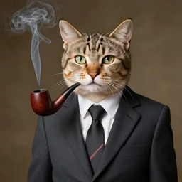 cat in suit smoking a pipe, portrait,