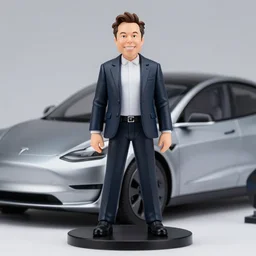 a anime nendoroid of elon musk wear giorgio armani suits and black shoe, car tesla 3, figurine, smile, product photo, detailed