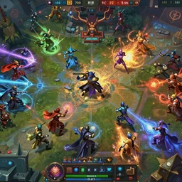an enourmous battlefield between the forces of the dire versus the forces of the radiant from dota 2, visible are 1 0 heroes from the dota 2 universe, everyone is throwing spells or attacks, vicious fight, detailed digital painting,