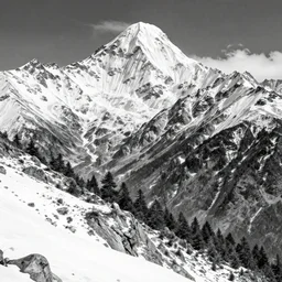 himalayas in the style of inio asano, monochrome, highly detailed