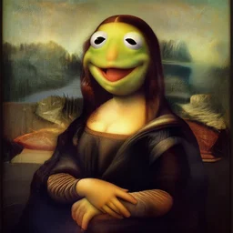 kermit the frog as the gioconda, renaissance painting, portrait, snob, nobility, high definition, detailed, clean, natural tones, daily life