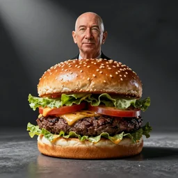 Jeff Bezos as a burger in the style of Beksinski