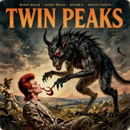 twin peaks poster art, of the wendigo demon feeds on david bowie, by michael whelan, rossetti bouguereau, artgerm, retro, nostalgic, old fashioned