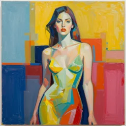 high quality sharp abstract painting of a woman in bright colours by jeremy mann