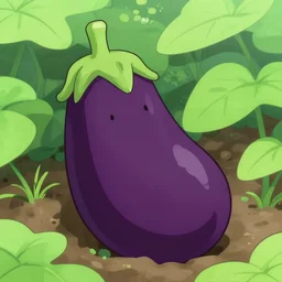 the notorious b. i. g. as an eggplant growing in the garden, anime, flattened, squashed, shaded lighting poster by magali villeneuve, jeremy lipkin and michael garmash, rob rey and kentaro miura style, trending on art station