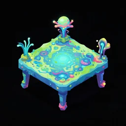 colorfull mobile game asset isometric center table with an alien organic pattern low poly vector design bioluminescent alien - like plants of pandora aesthetic behance black background hyper - detailed