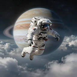 cyberpunk astronaut falling through the majestic clouds of jupiter, by cedric peyravernay and feng zhu, highly detailed, excellent composition, cinematic concept art, dramatic lighting, trending on artstation