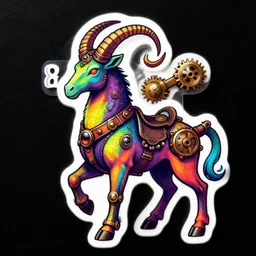 sticker art of a multicolored aries, steampunk style, 8 k, fluorescent colors, insanely integrate