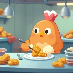 Sebee working in chicken nugget factory with Cuphead , 4k