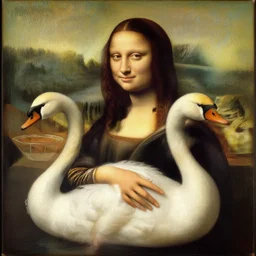 oil painting of woman with a swan by da vinci. masterpiece
