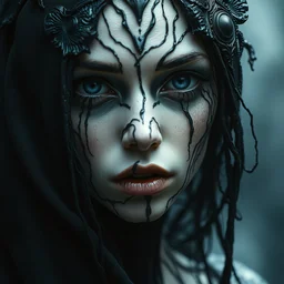 portrait of a beautiful princess wearing evil black oily tar by hr giger, greg rutkowski, luis royo and wayne barlowe, 8 k