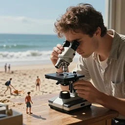 Photo Microscope, diorama of people playing on the beach.
