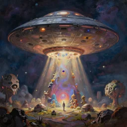 a very high hyperdetailed ultrarealistic painting of 👽💻🌌 psychedelic ufo surreal magic realism spiritual art