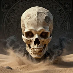 sorcerer of sand, female portrait, fierce, gothic, fractal skull. scattered, black smoke, intricate background, complex 3 d render by ilya kuvshinov, craig mullins, ruan jia, thomas kinkade, victo ngai. unreal engine, blender, octane, ray tracing. sharp focus, masterpiece, post processing, deviantart