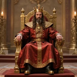 king sitting in his throne room, ultra realistic