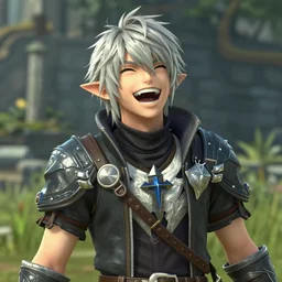Vauthry NPC in Final Fantasy XIV, laughing out loud, game screenshot by Stephen Bliss, artstation