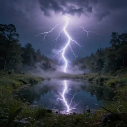 an amazing view of a little pondl, etheric lightning, matte painting, swirls of smoke and mist, high definition camera