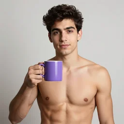 portrait of a ( ( ( una taza de cafe grande y morada ) ) ), ( ( guapo joven caliente espanol pecho ) ), nubes y magia, el sol, concept character, model hands, by greg rutowski and tezuka and oi and mucha and bierstadt and remington, trending on artstation