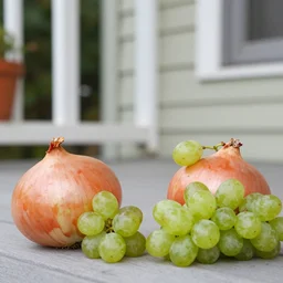 the onion heads eating grapes on the porch