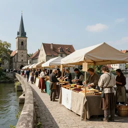 medieval food market on a bridge