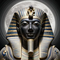 close up portrait khonsu, egyptian symbolism, dark black skin, no pupils, handsome sub - saharan african man by artgerm, cushart krenz, greg rutkowski, mucha. art nouveau. gloomhaven, swirly looping ripples, moonlight underglow, pale colors, sharp edges. ultra clear detailed. 8 k. elegant, intricate, octane render