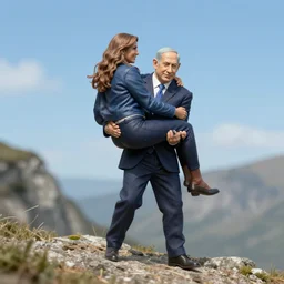 benjamin netanyahu carrying sara netanyahu up a mountain, by wayne barlowe