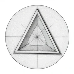 triangle inside circle, fine details, 8 k, concept art, digital art, intricate complexity, extremely detailed, black and white, very sharp, symmetry 2 d, vector,