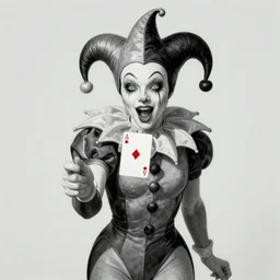 Alex Grey artwork of a scheming jester offering a card